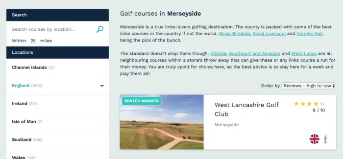 Example of hot deals functionality on the goandgolf website