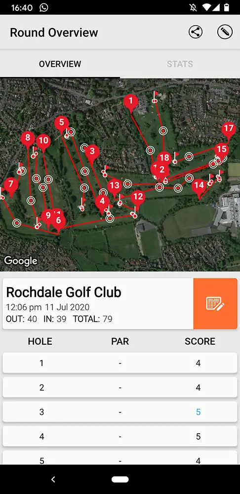 round overview in the shot scope v2 app