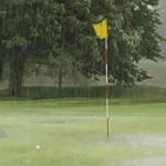 torrential rain on golf course green