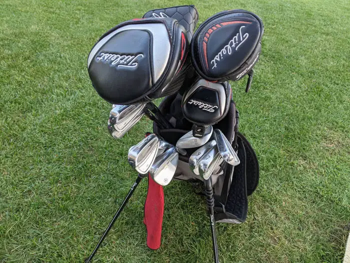 golf clubs arranged in a golf bag